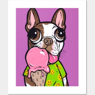 Brown Boston Terrier Ice Cream Posters and Art